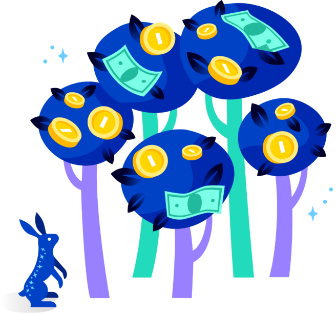 Ziggy standing next to money growing on trees